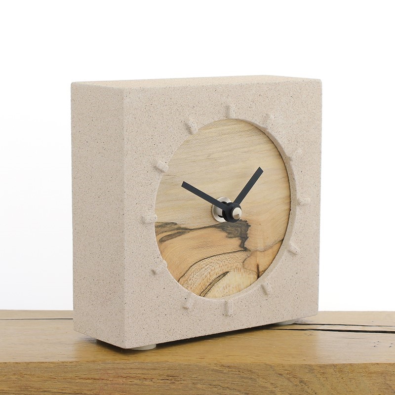 Jesmonite Mantel Clock 1, Natural Stone Finish with English Sycamore Face