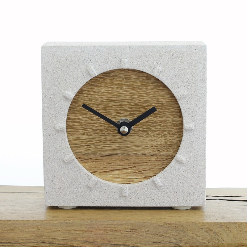 Jesmonite Mantel Clock 2 - Natural Stone with English Oak Face