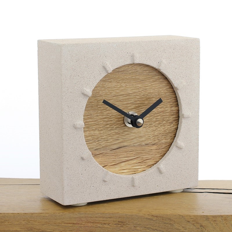 Jesmonite Mantel Clock 2, Natural Stone Finish with English Oak Face