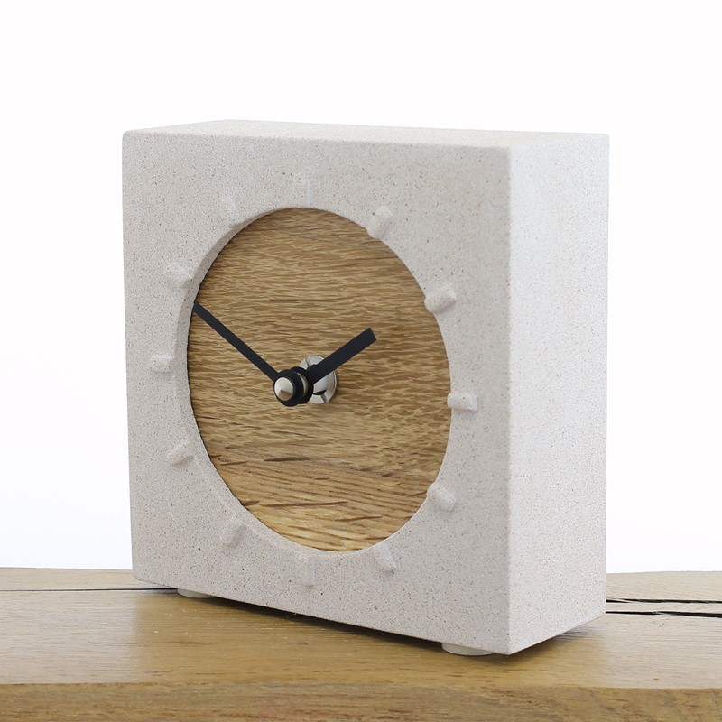 Jesmonite Mantel Clock 2 - Natural Stone with English Oak Face