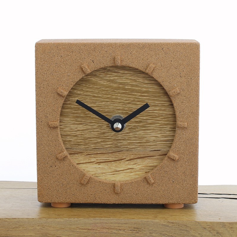 Jesmonite Mantel Clock 4 - Terracotta Stone with English Oak Face