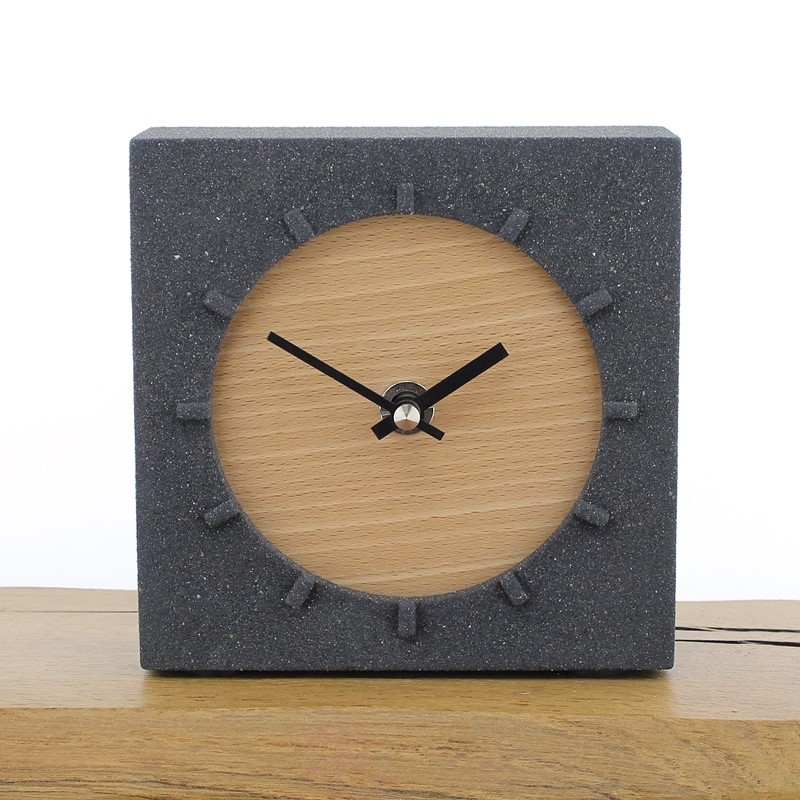 Jesmonite Mantel Clock 5 - Charcoal Stone with English Beech Face