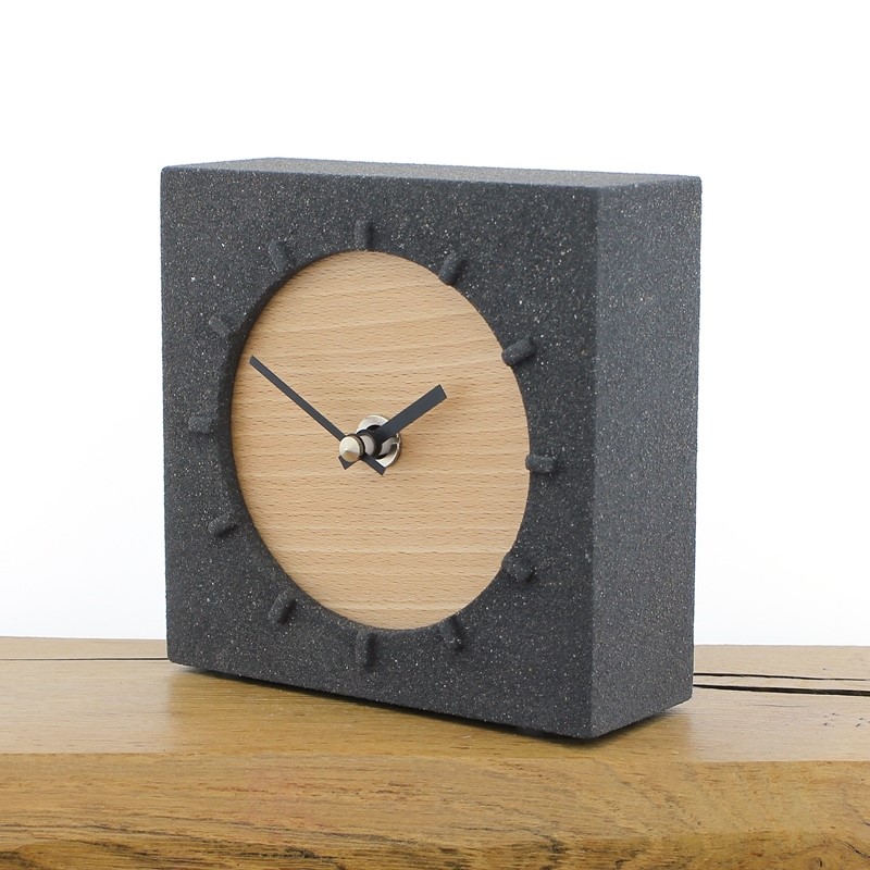 Jesmonite Mantel Clock 5 - Charcoal Stone with English Beech Face