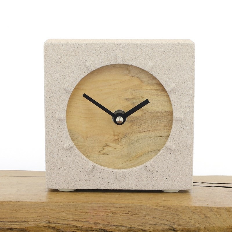 Jesmonite Mantel Clock 6 - Natural Stone with English Sycamore Face