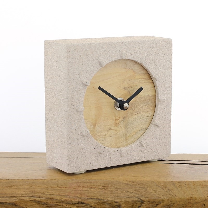 Jesmonite Mantel Clock 6, Natural Stone Finish with English Sycamore Face