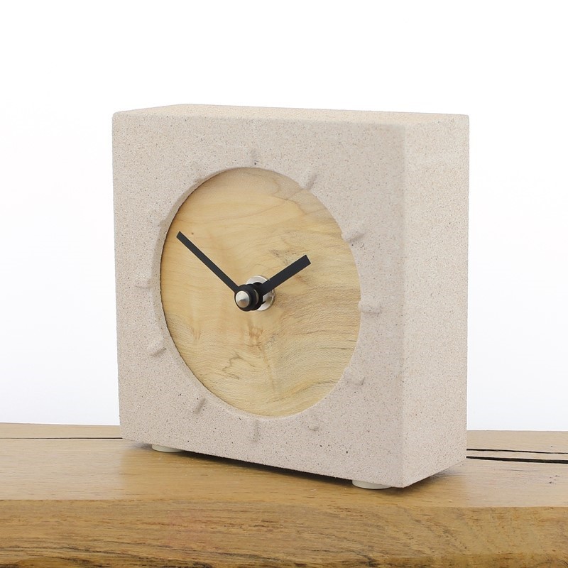 Jesmonite Mantel Clock 6 - Natural Stone with English Sycamore Face