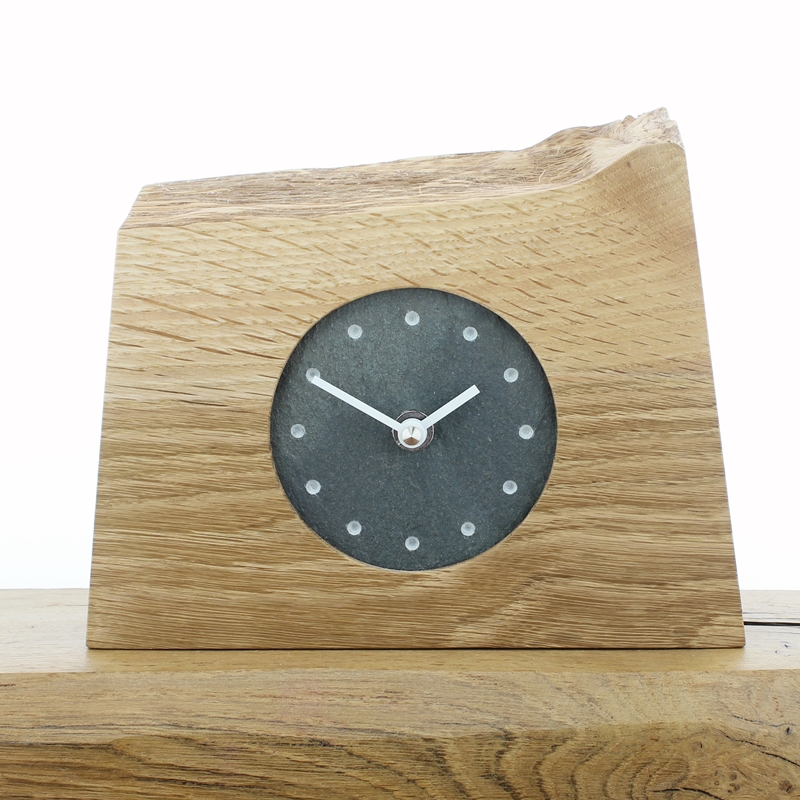 Mantel Clock 1, Solid English Oak Mantel Clock with a Reclaimed Lakeland Slate Face