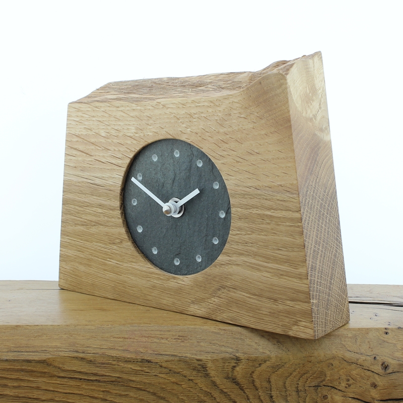 Mantel Clock 1, Solid English Oak Mantel Clock with a Reclaimed Lakeland Slate Face