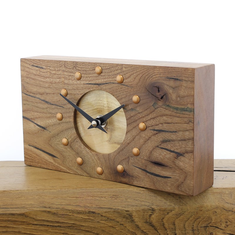 Mantel Clock 10, Solid English Elm and Sycamore Clock