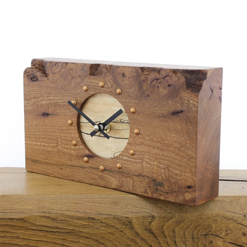 Mantel Clock 11, Solid English Elm and Sycamore Clock