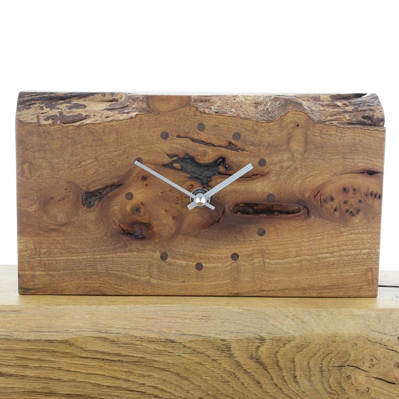 Mantel Clock 12, Solid English Rustic Elm Clock