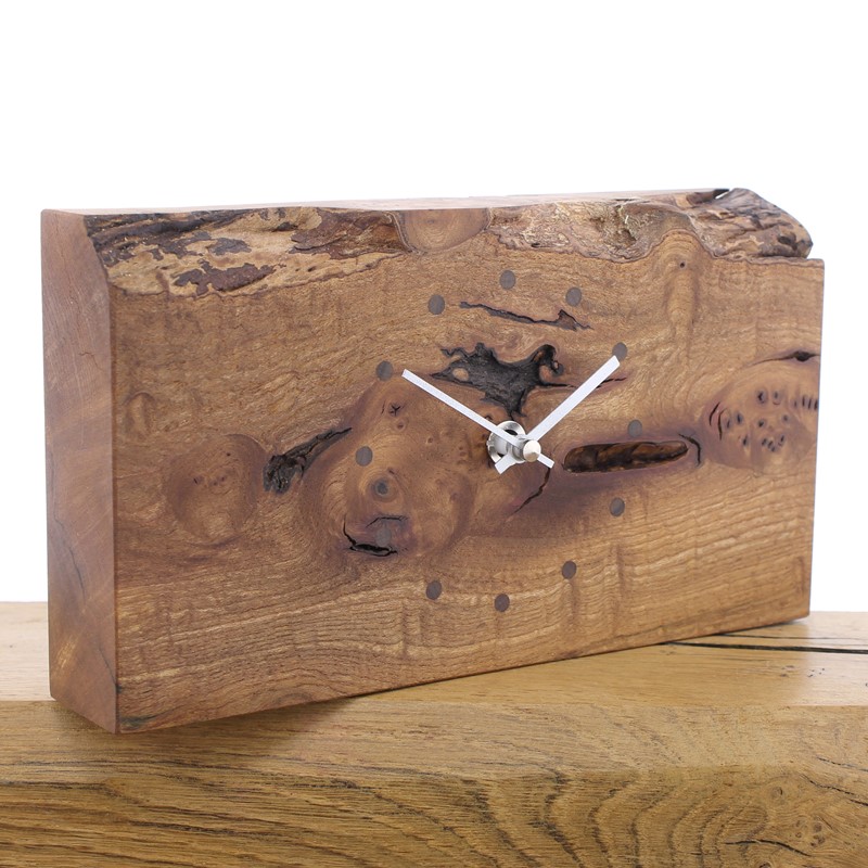 Mantel Clock 12, Solid English Rustic Elm Clock