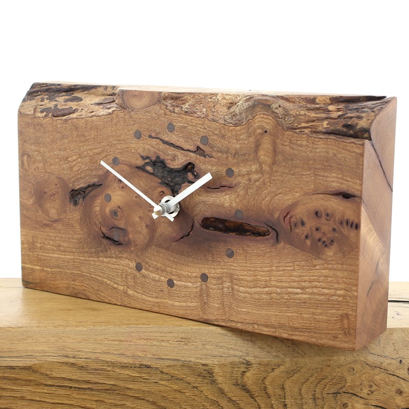 Mantel Clock 12, Solid English Rustic Elm Clock