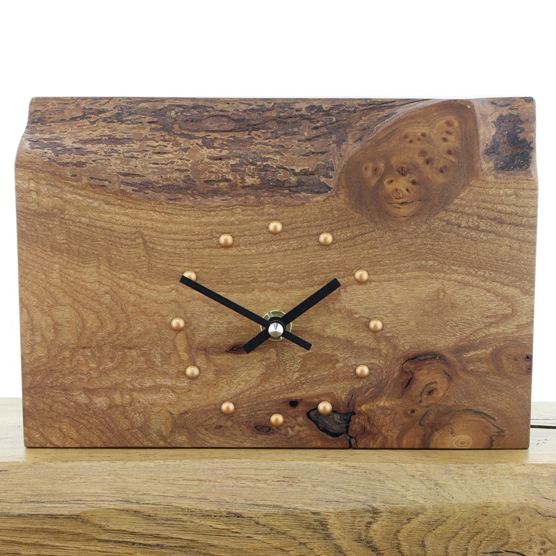 Mantel Clock 13, Solid English Elm Clock with Pig Face