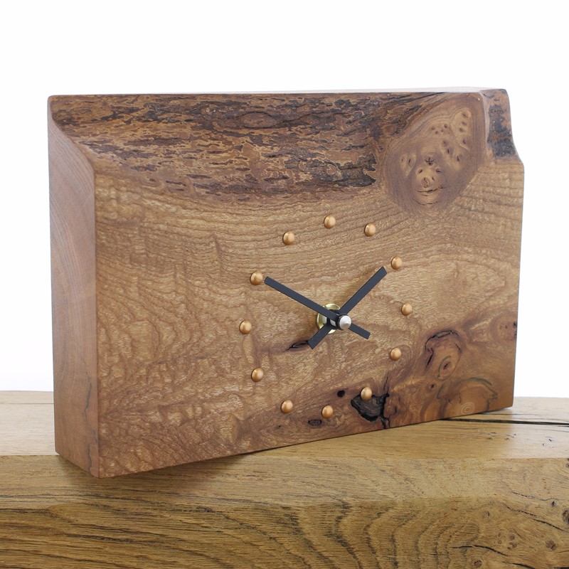 Mantel Clock 13, Solid English Elm Clock with Pig Face