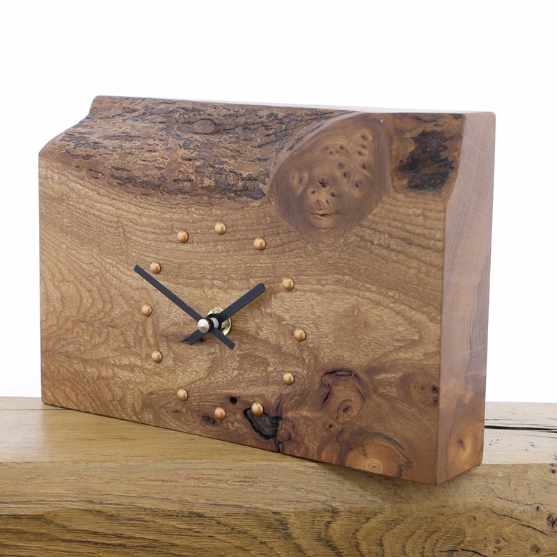 Mantel Clock 13, Solid English Elm Clock with Pig Face