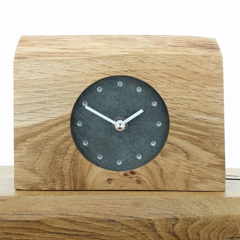 Mantel Clock 4, Solid English Oak Mantel Clock with a Reclaimed Lakeland Slate Face