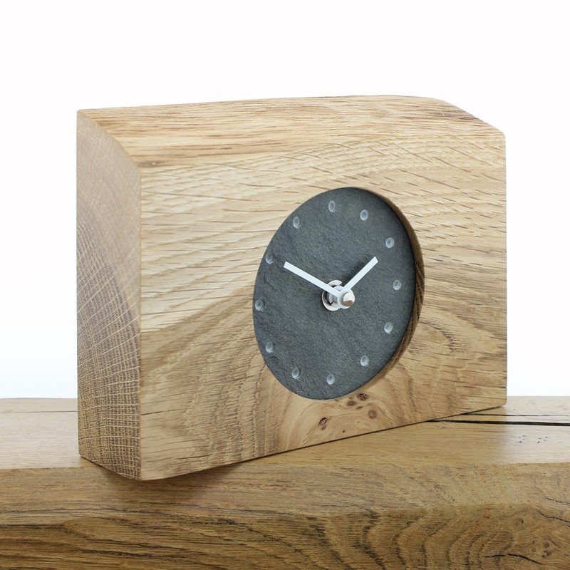 Mantel Clock 4, Solid English Oak Mantel Clock with a Reclaimed Lakeland Slate Face