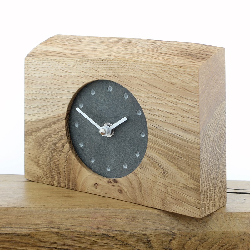 Mantel Clock 4, Solid English Oak Mantel Clock with a Reclaimed Lakeland Slate Face